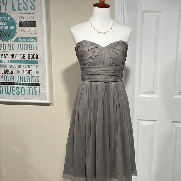 J Crew SILK taupe cocktail dress w/ empire waist and built-in bustier. Gorgeous! - Picture 2 of 7